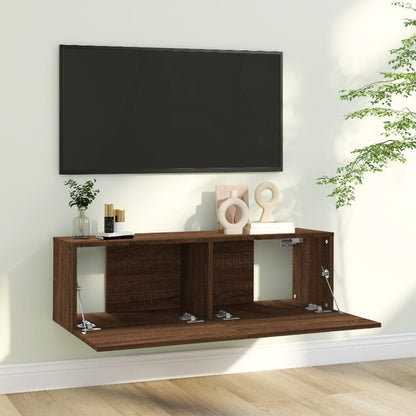 Tv-wandmeubel 100x30x30 cm bewerkt hout bruin eikenkleur