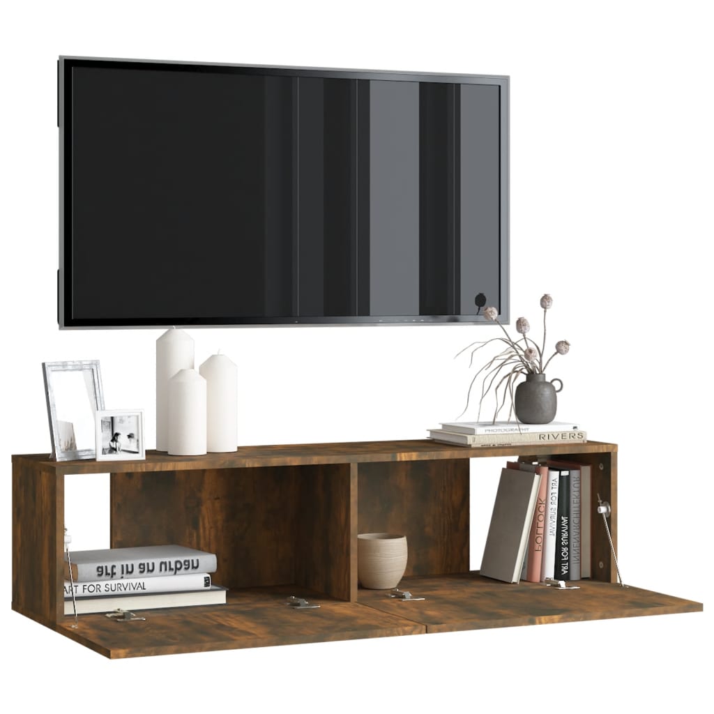 Tv-wandmeubel 120x30x30 cm bewerkt hout gerookt eikenkleurig