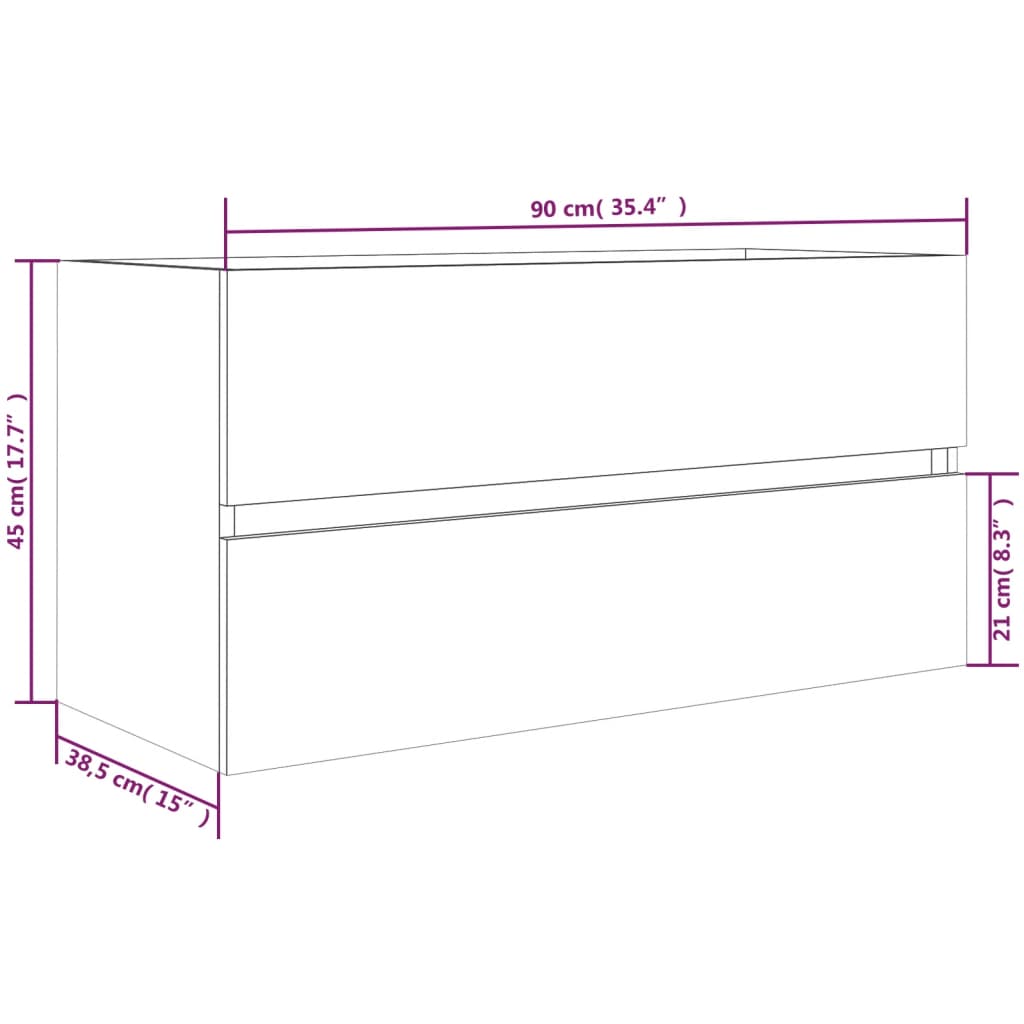 Wastafelkast 90x38,5x45 cm bewerkt hout gerookt eikenkleurig