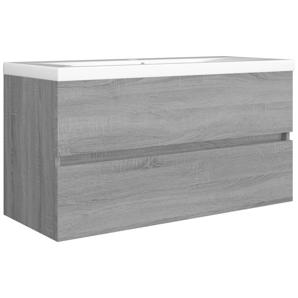 Wastafelkast 90x38,5x45 cm bewerkt hout grijs sonoma eikenkleur