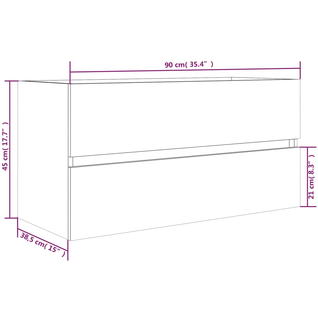 Wastafelkast 90x38,5x45 cm bewerkt hout bruin eikenkleur