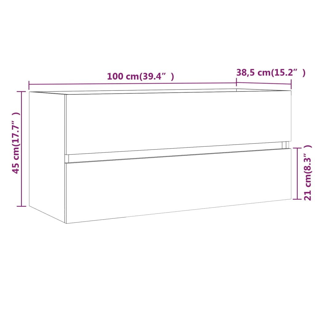 Wastafelkast 100x38,5x45 cm bewerkt hout bruin eikenkleur