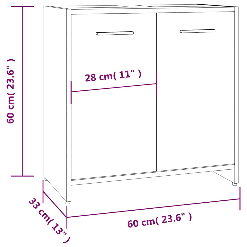 Badkamerkast 60x33x60 cm bewerkt hout grijs sonoma eikenkleurig