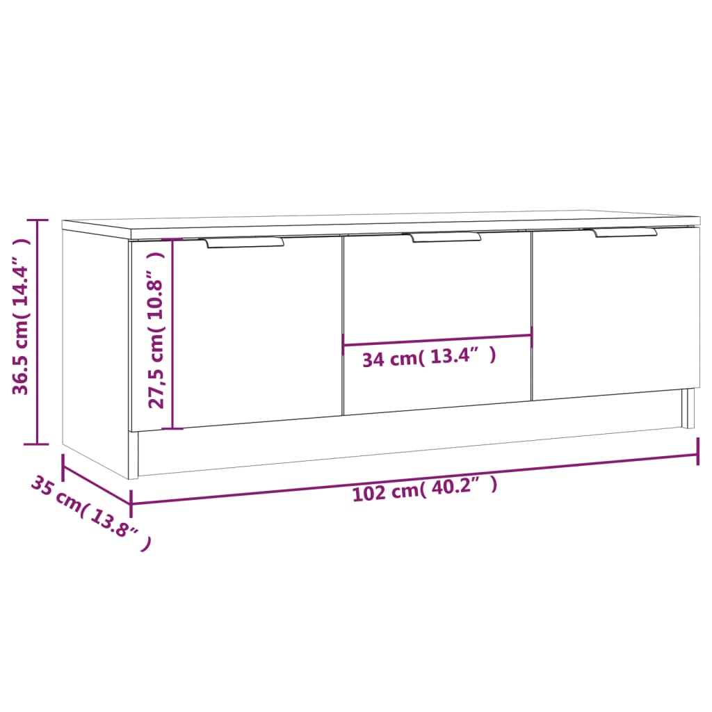 Tv-meubel 102x35x36,5 cm bewerkt hout betongrijs