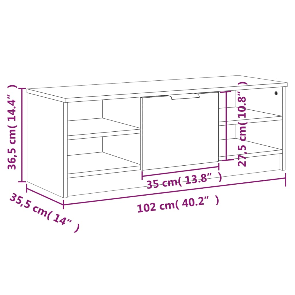 Tv-meubel 102x35,5x36,5 cm bewerkt hout wit