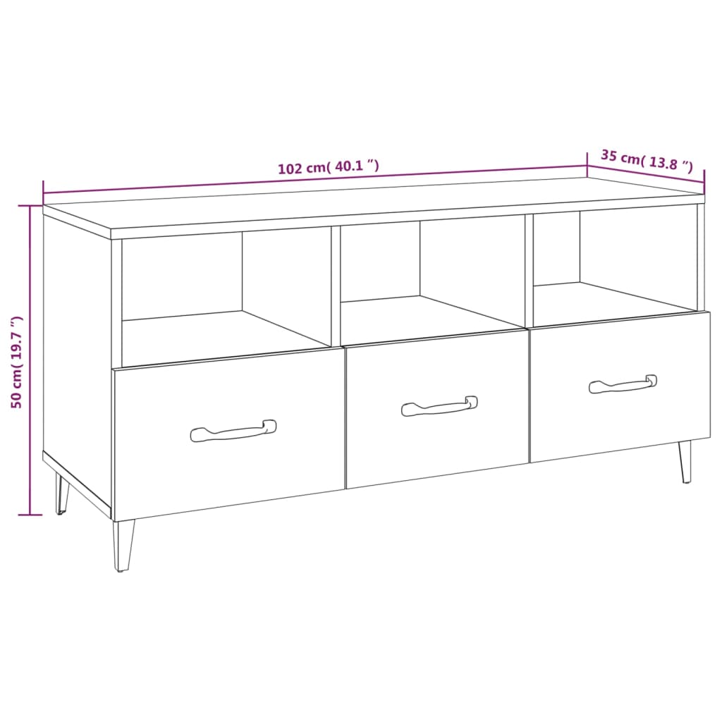 Tv-meubel 102x35x50 cm bewerkt hout sonoma eikenkleurig