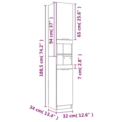 Badkamerkast 32x34x188,5 cm bewerkt hout gerookt eikenkleurig