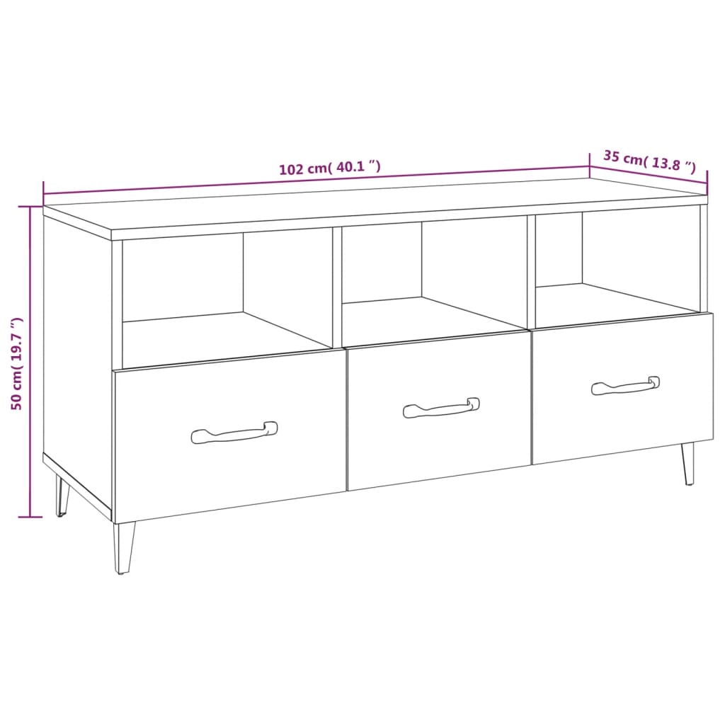 Tv-meubel 102x35x50 cm bewerkt hout gerookt eikenkleurig