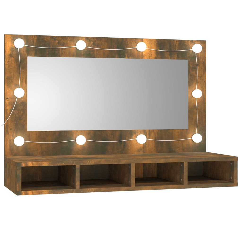 Spiegelkast met LED-verlichting 90x31,5x62 cm gerookt eiken