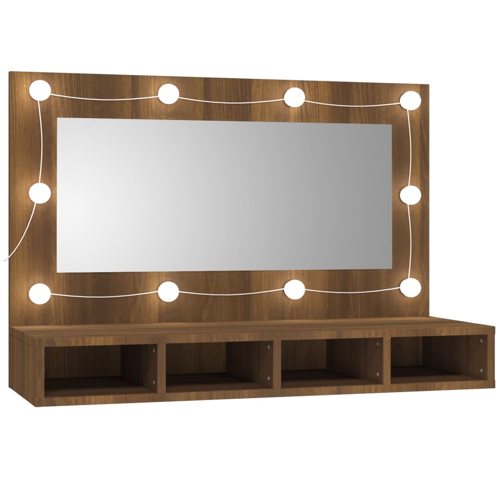 Spiegelkast met LED-verlichting 90x31,5x62 cm bruin eikenkleur