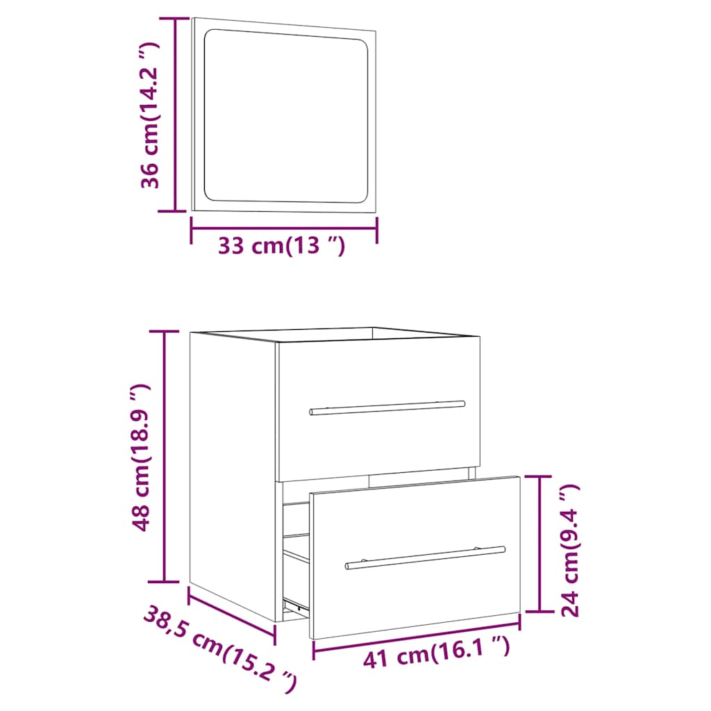 Badkamerkast met spiegel 41x38,5x48 cm gerookt eikenkleurig