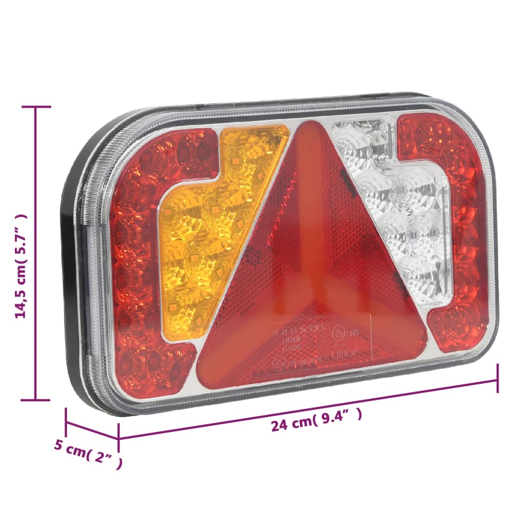 Aanhangerlampen 2 st LED-lamp 12 V 24x5x14,5 cm rood