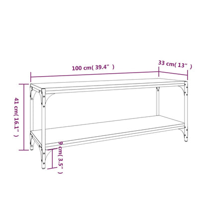 Tv-meubel 100x33x41 cm bewerkt hout en staal bruin eikenkleur