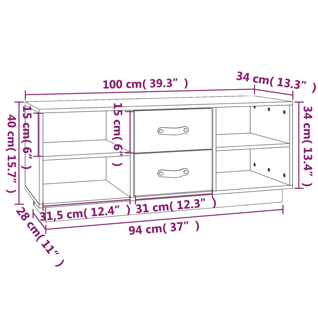 Tv-meubel 100x34x40 cm massief grenenhout honingbruin