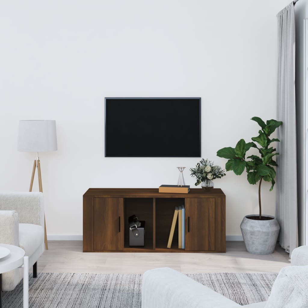 Tv-meubel 100x35x40 cm bewerkt hout bruin eikenkleur