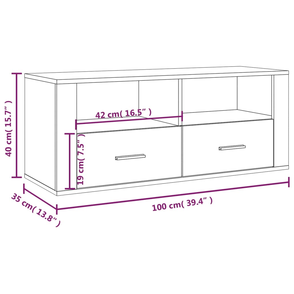 Tv-meubel 100x35x40 cm bewerkt hout hoogglans wit