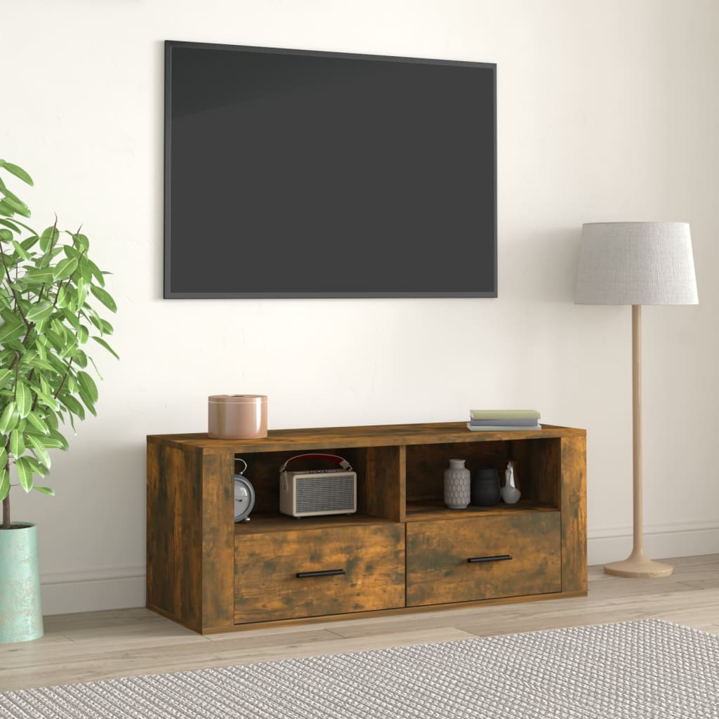 Tv-meubel 100x35x40 cm bewerkt hout gerookt eikenkleurig