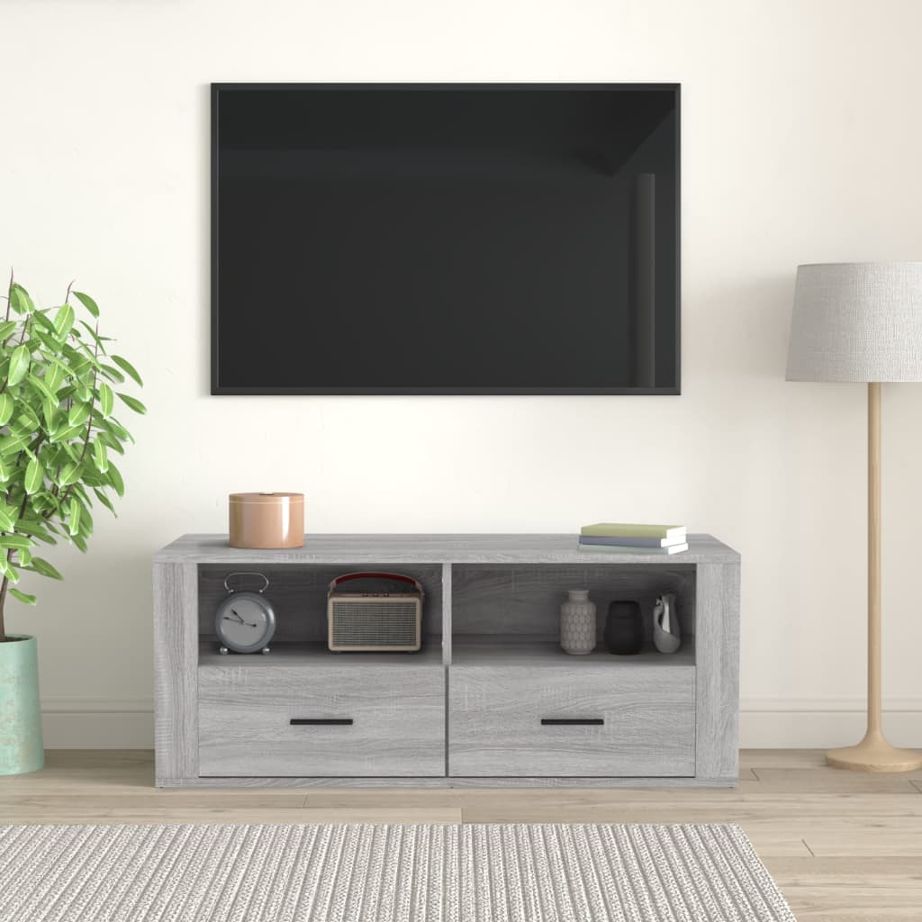 Tv-meubel 100x35x40 cm bewerkt hout grijs sonoma eikenkleurig