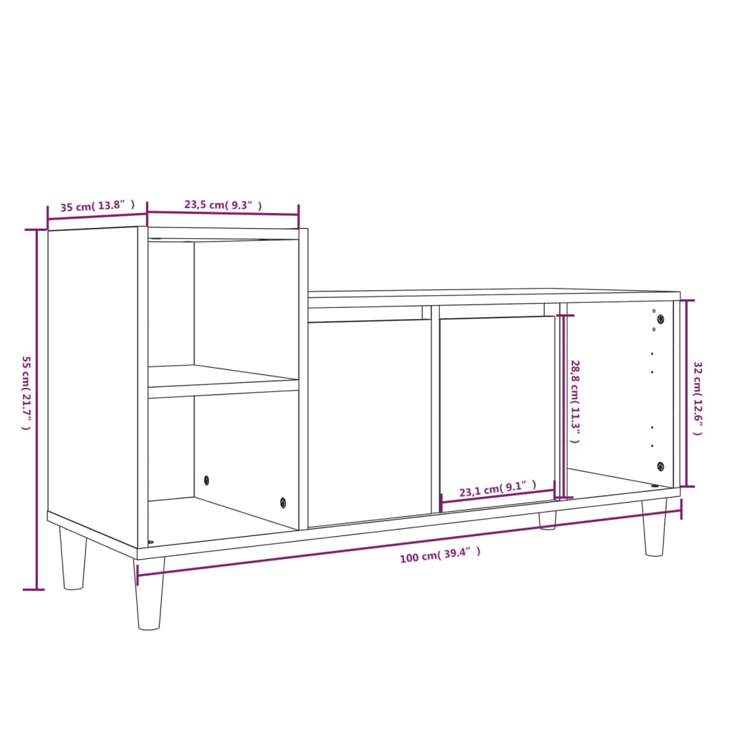 Tv-meubel 100x35x55 cm bewerkt hout wit