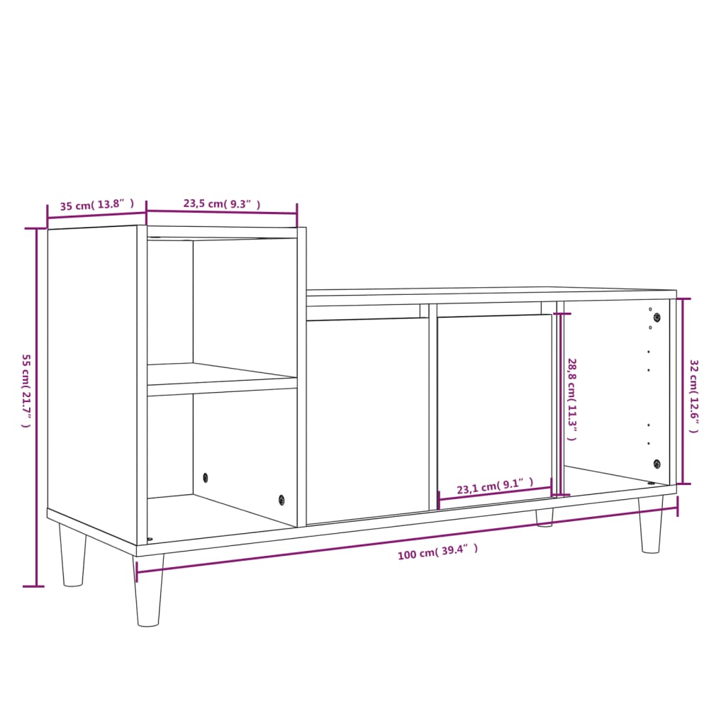 Tv-meubel 100x35x55 cm bewerkt hout hoogglans wit