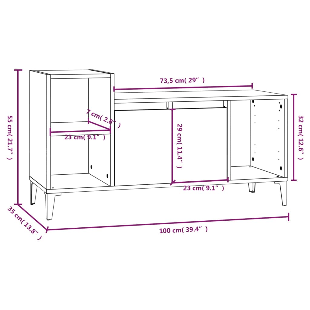 Tv-meubel 100x35x55 cm bewerkt hout wit