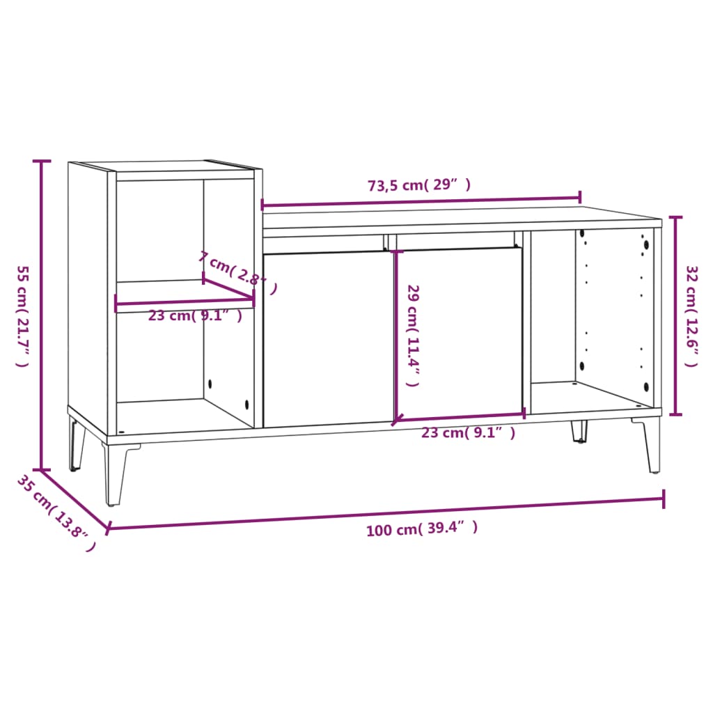 Tv-meubel 100x35x55 cm bewerkt hout betongrijs