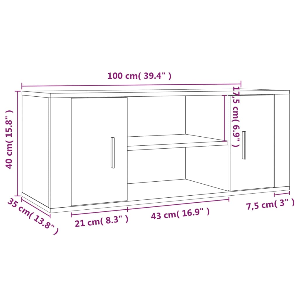 Tv-meubel 100x35x40 cm bewerkt hout zwart