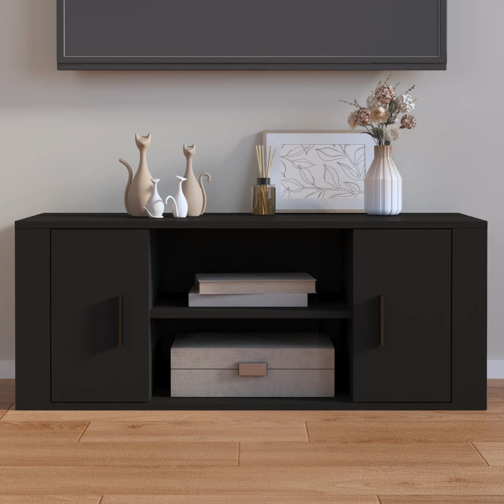 Tv-meubel 100x35x40 cm bewerkt hout zwart