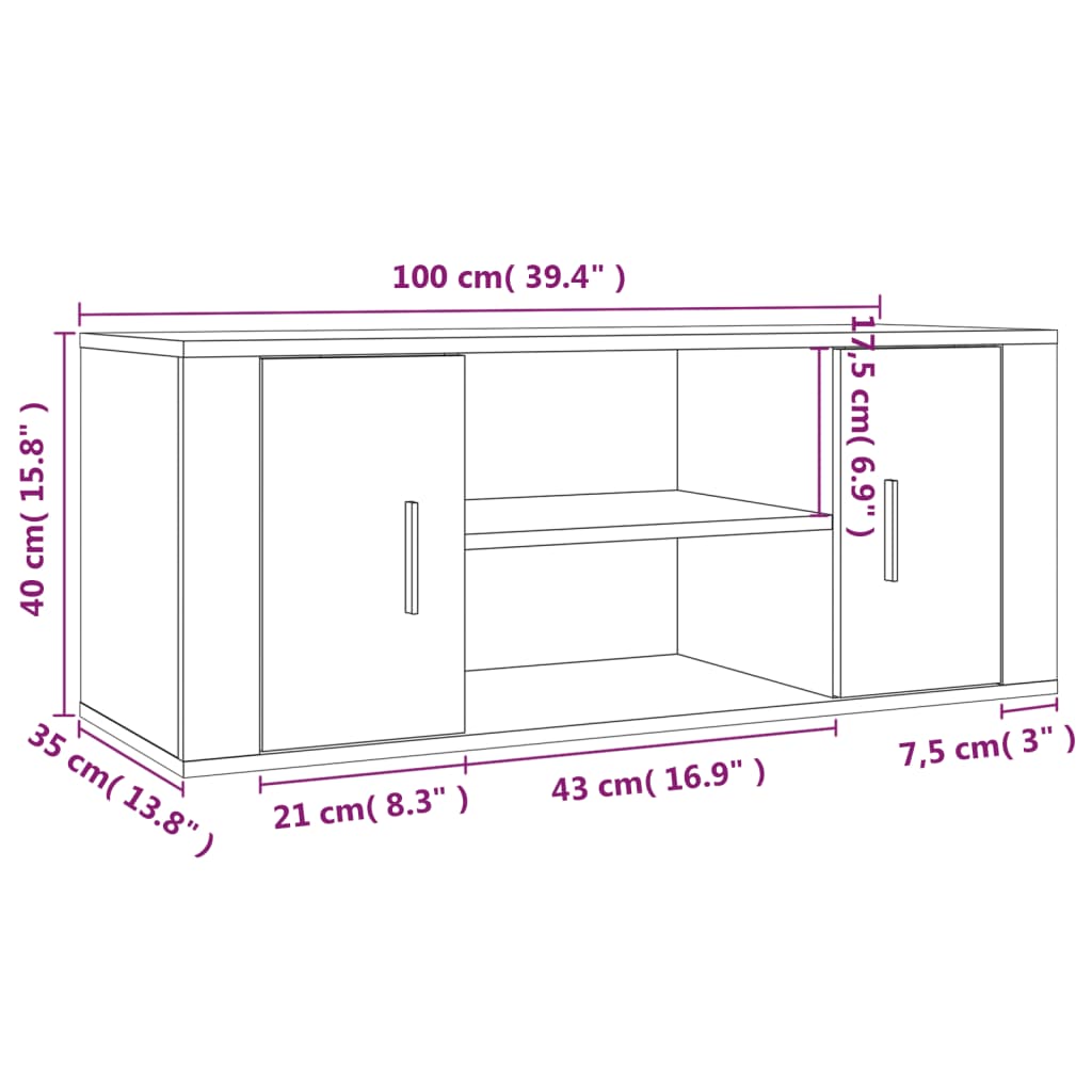 Tv-meubel 100x35x40 cm bewerkt hout sonoma eikenkleurig