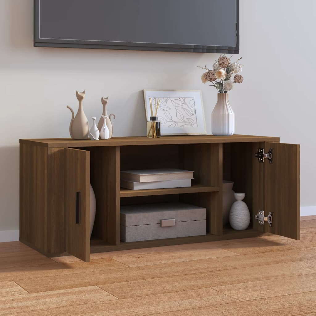 Tv-meubel 100x35x40 cm bewerkt hout bruin eikenkleur