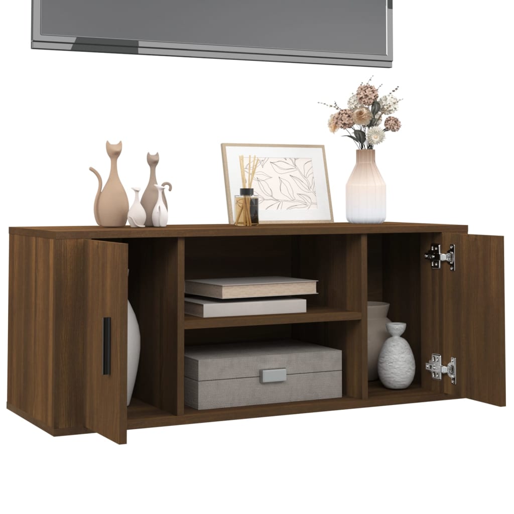 Tv-meubel 100x35x40 cm bewerkt hout bruin eikenkleur