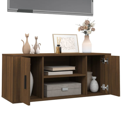 Tv-meubel 100x35x40 cm bewerkt hout bruin eikenkleur