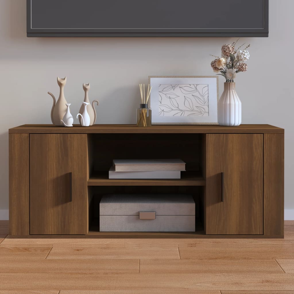 Tv-meubel 100x35x40 cm bewerkt hout bruin eikenkleur