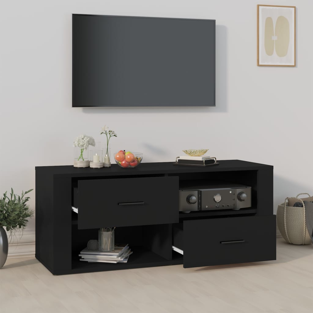 Tv-meubel 100x35x40 cm bewerkt hout zwart