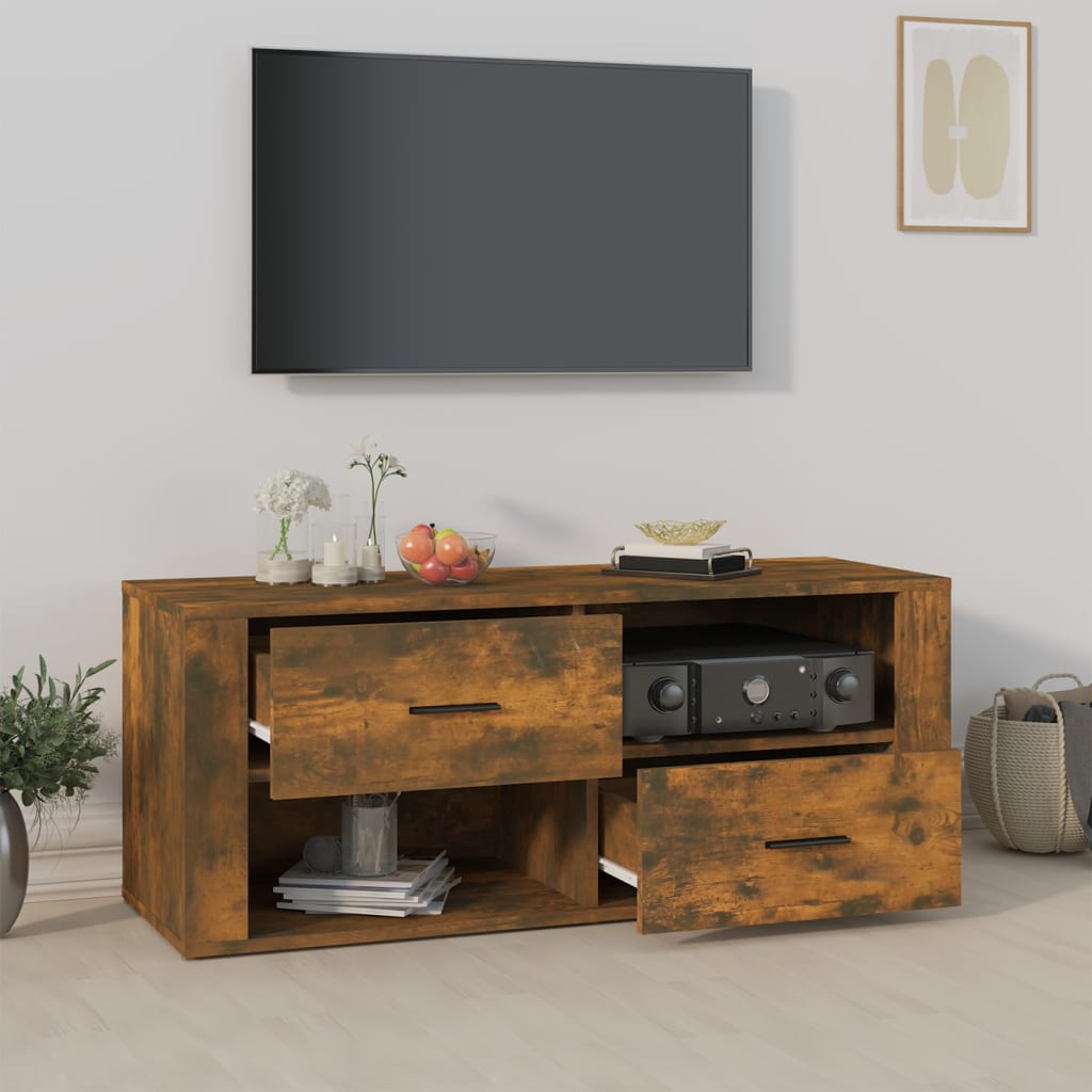 Tv-meubel 100x35x40 cm bewerkt hout gerookt eikenkleurig