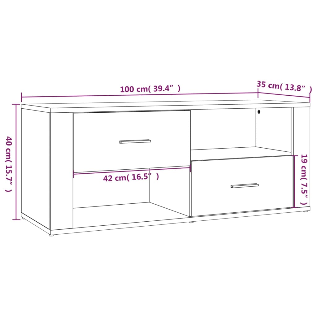 Tv-meubel 100x35x40 cm bewerkt hout gerookt eikenkleurig