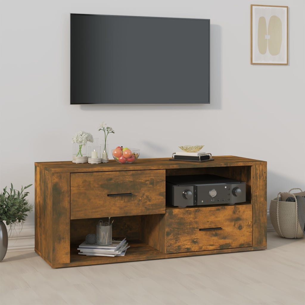 Tv-meubel 100x35x40 cm bewerkt hout gerookt eikenkleurig