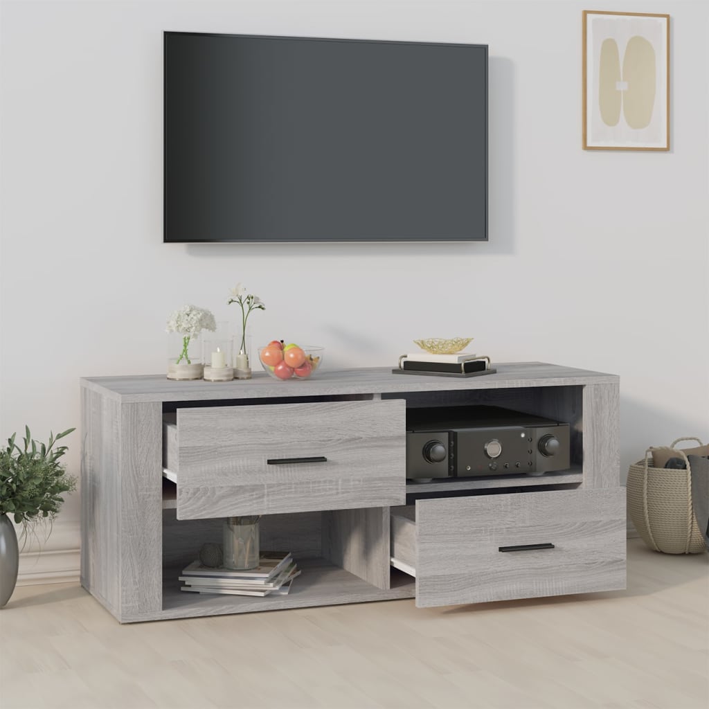 Tv-meubel 100x35x40 cm bewerkt hout grijs sonoma eikenkleurig