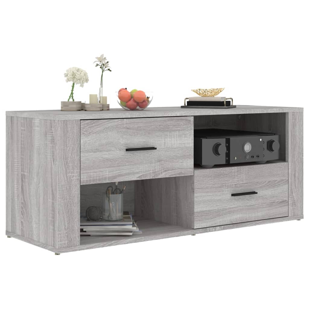 Tv-meubel 100x35x40 cm bewerkt hout grijs sonoma eikenkleurig