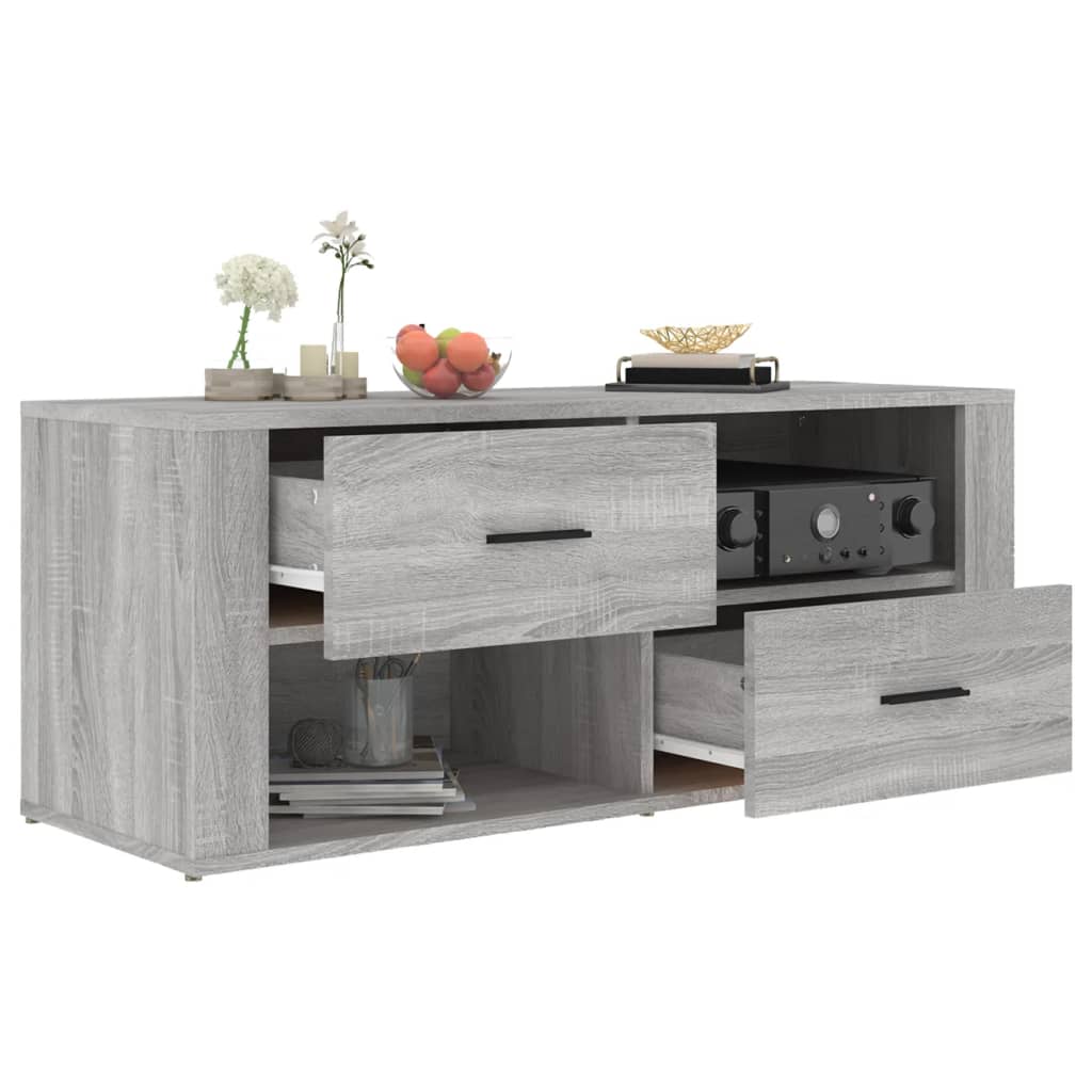 Tv-meubel 100x35x40 cm bewerkt hout grijs sonoma eikenkleurig