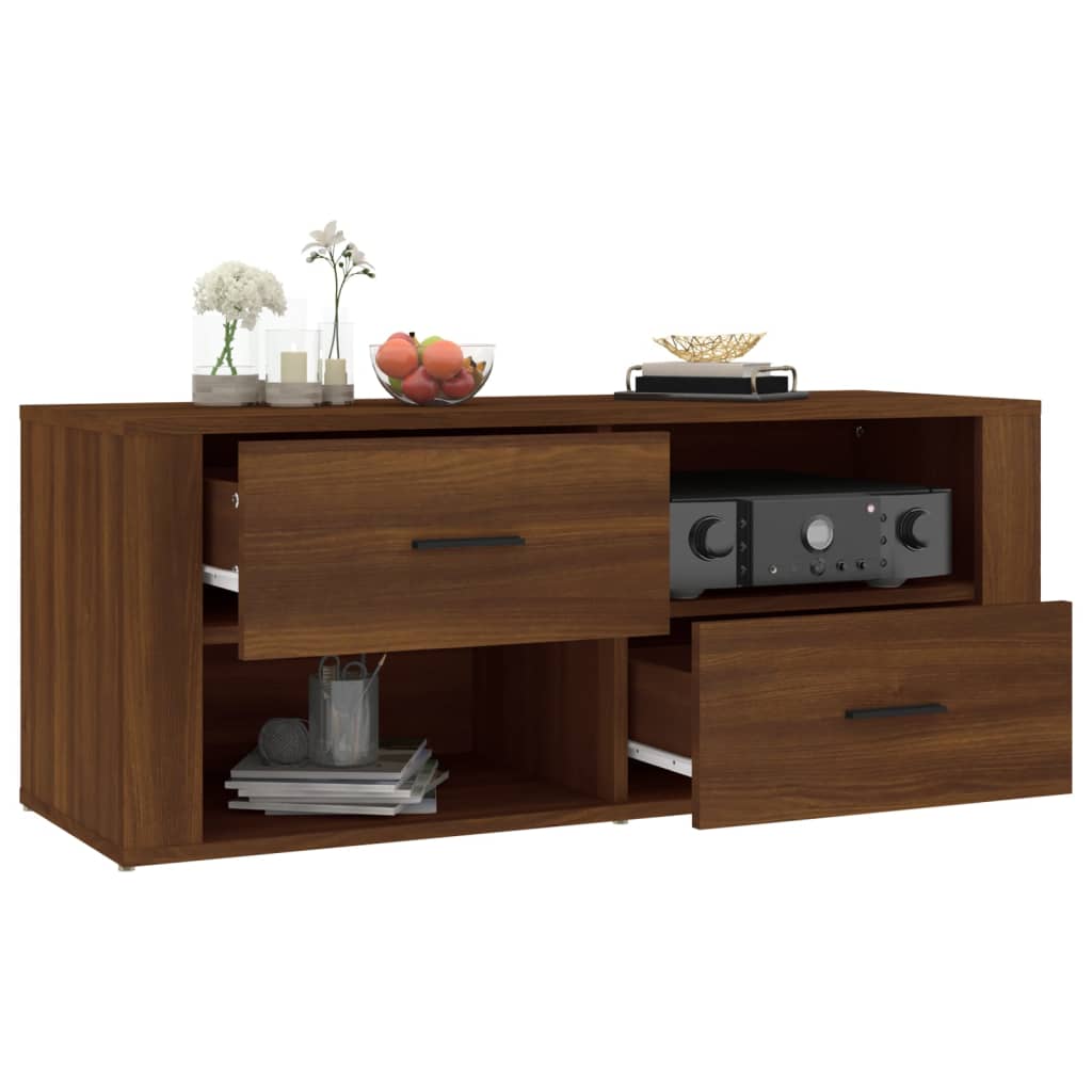 Tv-meubel 100x35x40 cm bewerkt hout bruin eikenkleur