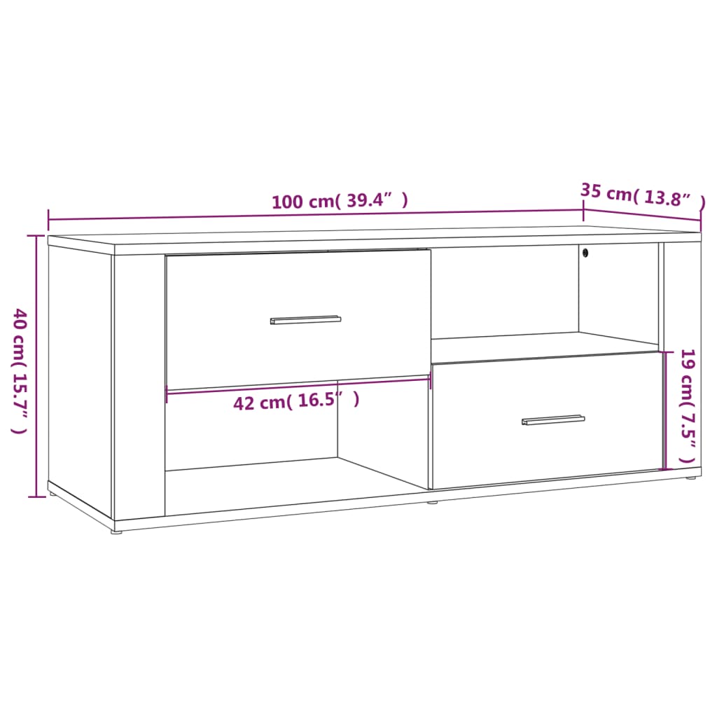 Tv-meubel 100x35x40 cm bewerkt hout bruin eikenkleur