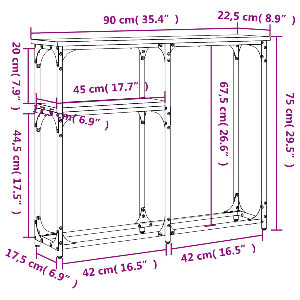 Wandtafel 90x22,5x75 cm bewerkt hout gerookt eikenkleurig