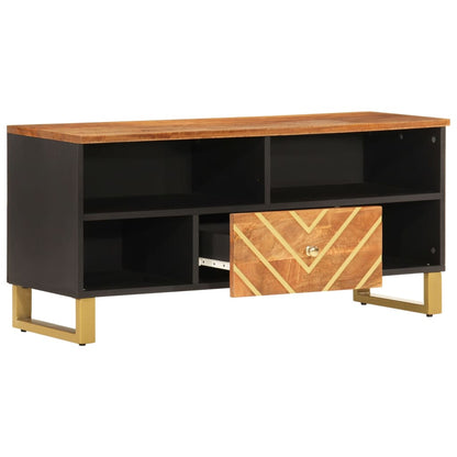 Tv-meubel 100x33,5x46 cm massief mangohout bruin en zwart