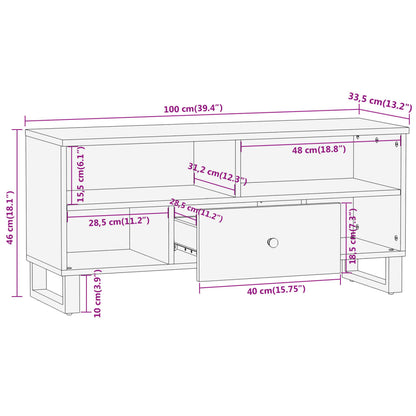 Tv-meubel 100x33,5x46 cm massief mangohout bruin en zwart