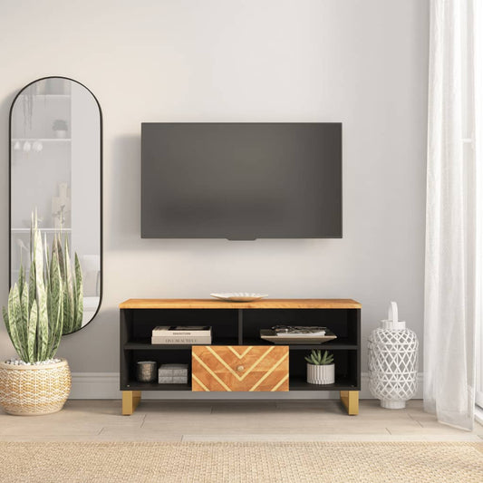 Tv-meubel 100x33,5x46 cm massief mangohout bruin en zwart