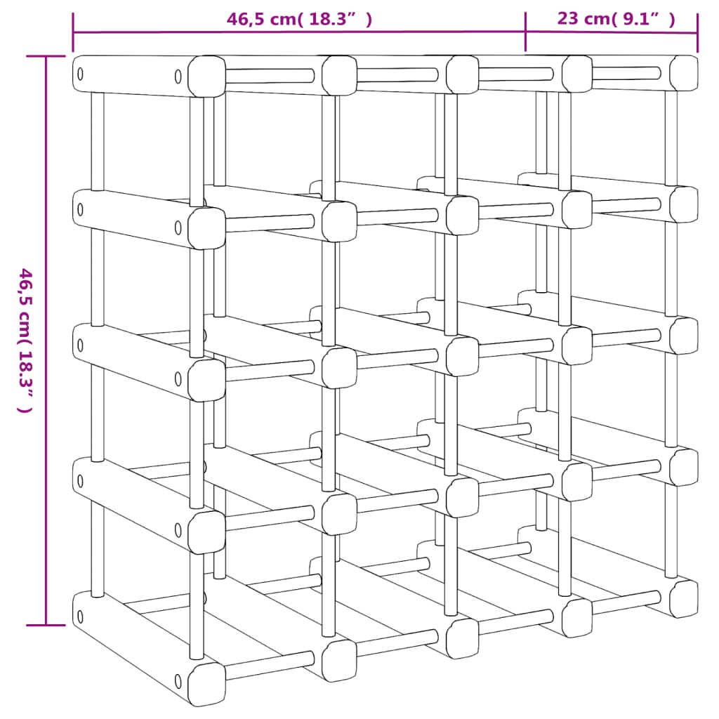 Wijnrek voor 20 flessen 46,5x23x46,5 cm massief grenenhout