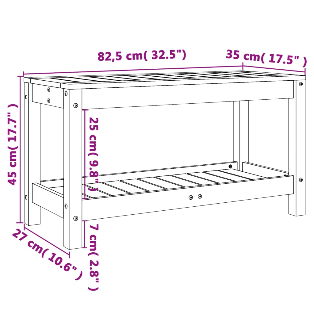 Tuinbank 82,5x35x45 cm massief grenenhout wit