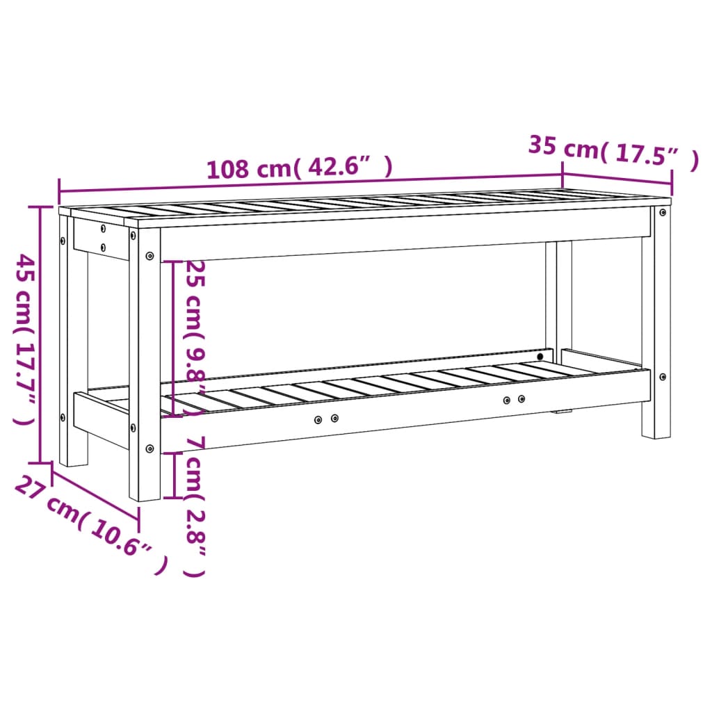 Tuinbank 108x35x45 cm massief grenenhout wit