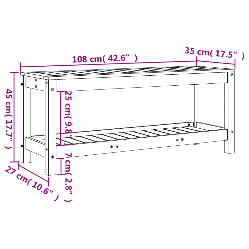 Tuinbank 108x35x45 cm massief grenenhout zwart